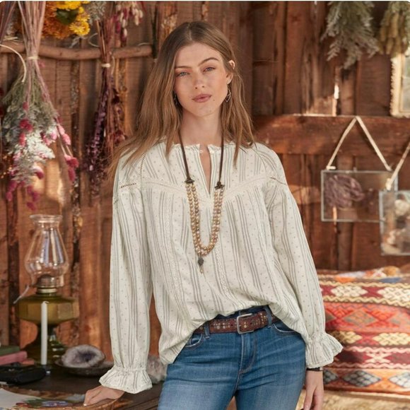 Sundance Elsie Traveler Blouse Black & White Boho Lace Gauzy Loose Fit Small - Picture 1 of 9